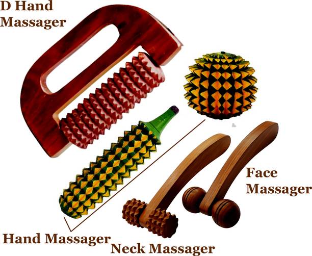 Woodenex nx BKD 2F Massager Combo | 1-Ball & Karela for Hand, 1-D Massager, 1 Neck, 1 Face Massager