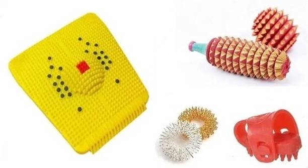 Ronofic Acupressure Foot Mat with copper and magnets with massage ring , thumb pad , wooden ball , karela Massager