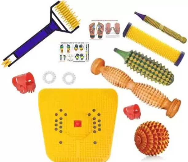 EKiN 21 Acupressure Wood Foot Roller Magnetic Stress Mat Combo Kit Massager