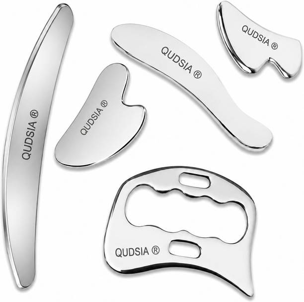 Qudsia 5 pc combo ( 5mm thick) Premium Metal Face Massager & Full Body Scraping Tool Kit for Physical Therapy, Massager