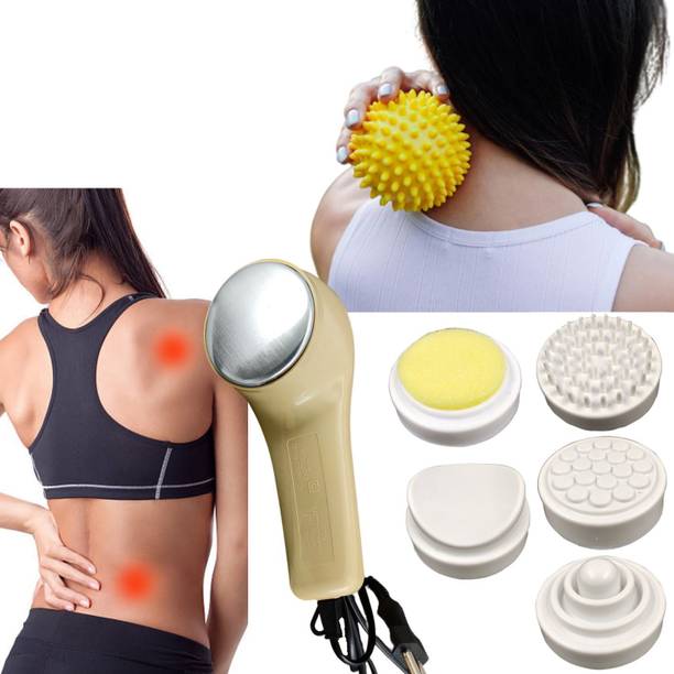 KTHC Facial Heat Massager with Vibration, 5 detachable attachment For Facial, Body pain relaxation and Acupressure Ball Roller (Combo pack of 2) Massager