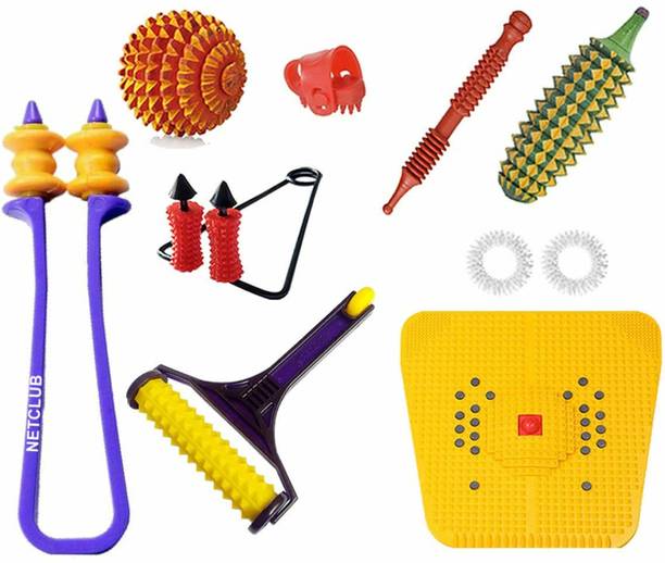 netclub Acupressure Massager Tools Combo Kit For Stress and Pain Relief Bio-Magnetic Power Foot Mat Magneto-Therapy & Full Body Power Roller Massager Pack of 10 Body Massager