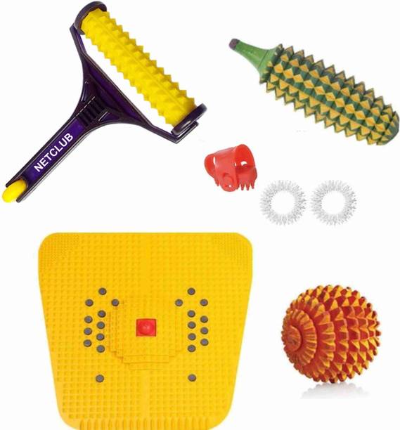 Viaan Acupressure Massager Tools Combo Kit with Power Mat Wooden Handle Roller Wooden Karela Wooden Ball 2 Massage Rings For Stress & Pain Relief acupressure Tool Kit Massager