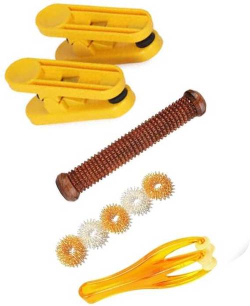 Ronofic Acupressure China Finger, 5 Sujok Ring, Foot Roller, 2 Yellow Clip For Sugar, Blood Control, Pain Relief, Headache Relief Massager