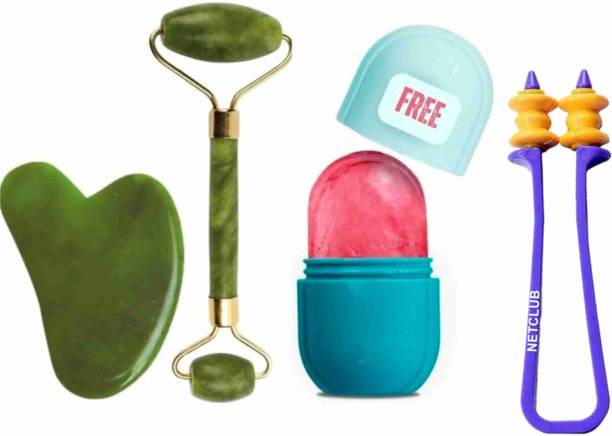netclub 3Pc Ice Roller Face Stone Roller Massager Gua Sha Stone Facial Roller Natural Stone Jade Roller For Skin Eye Neck Body Ice Cube Roller Women Men unisex Massager