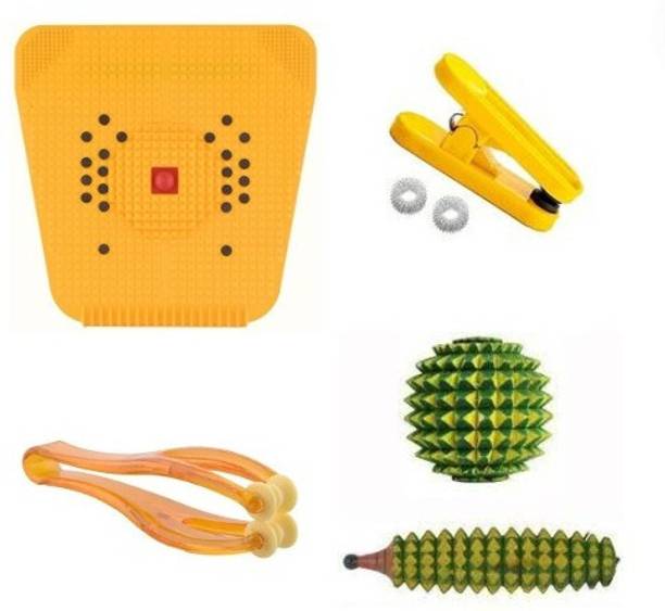 EKiN Acupressure Kit Mat, Yellow Clip, 2 Sujok Ring, China Finger, Wooden Karela Wooden Ball For Body Pain And Stress Relief Massager