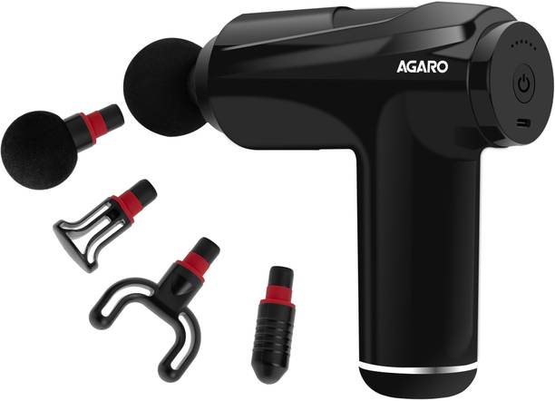 AGARO Primo Gun Massager, 4 Heads, 6 Speed, Rechargeable, Tissue Muscle Massager Full Body Pain Relief, Muscle Relaxation of Neck, Shoulder, Back, Foot Massager