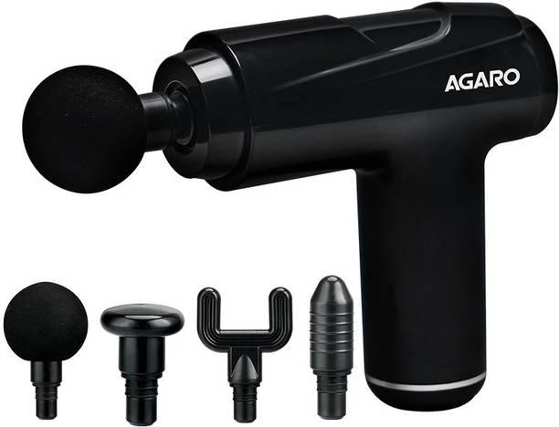 अगारो Primo Gun Massager, 4 Heads, 6 Speed, Rechargeable, Tissue Muscle Massager Full Body Pain Relief, Muscle Relaxation of Neck, Shoulder, Back, Foot मसाज़र