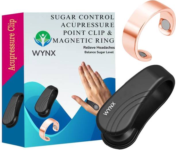 WYNX 1 unit blood sugar control magnetic ring with 1 unit acupressure clip Massager to Relieve Painfull Stress, Imrpove Metabolism with Free Size Adjustable Ring Massager