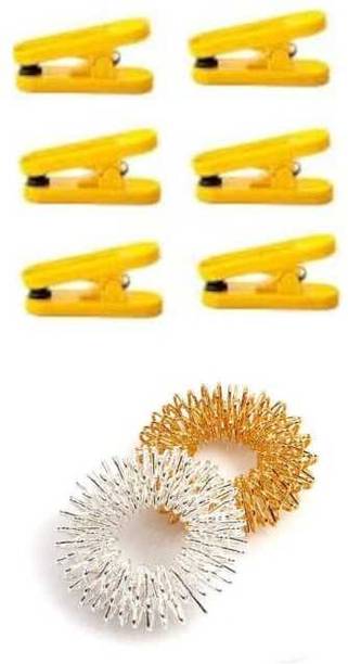 Ronofic Acupressure Pack Of 6 Yellow Clip With 2 Sujok Ring For Sugar Control And Stress Relief Massager