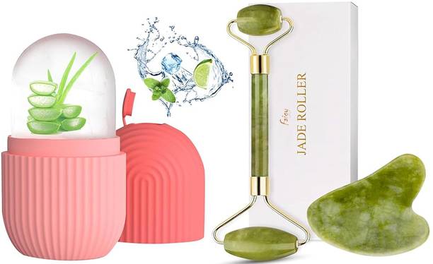 फैजी Gua Sha Jade Stone and Ice Cube Roller For Skin Eye Body 100% Natural Gua Sha Jade Stone and Ice Cube Roller For Skin Eye Body मसाज़र