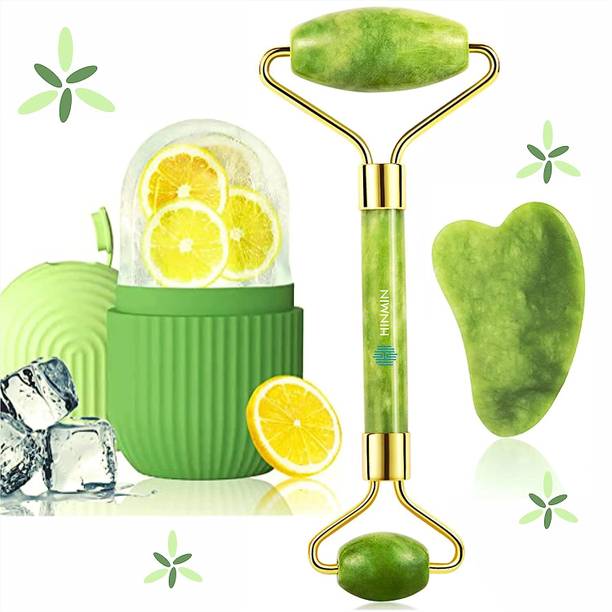 LIYANSH 100% Natural Jade stone roller and ice roller for face massager for men & women beauty Facial Combo Skin Eye Body Gua Sha Massager