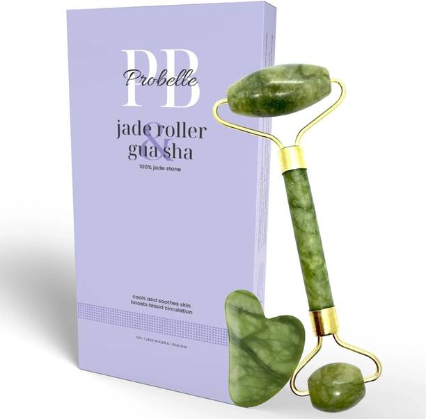 Probelle 100% Natural Jade Roller & Gua Sha Set - Authentic Stone Face Massager with Secure Packaging for Glowing Skin Massager