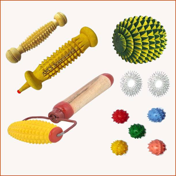 ANCS 188 Acupressure Wooden Baby, Sujok Ring-2pc Total Health care kit Massager