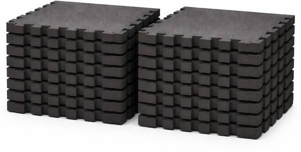 Easyhome Kid's Black Interlocking Rubber Play Mat Gym Mats 16 mats Black 2 mm Exercise & Gym Mat