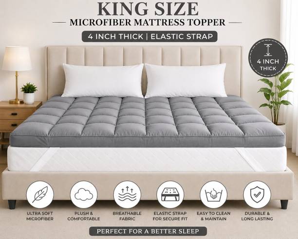 TrueYarns 4 inch (10.16 cm) King Size Microfibre Breathable Mattress Topper
