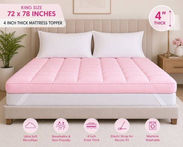 TrueYarns 4 inch (10.16 cm) King Size Microfibre Breathable Mattress Topper