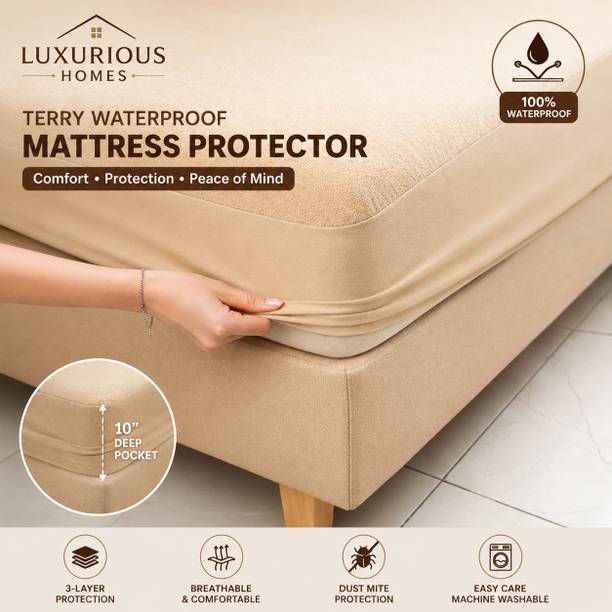 Luxurious Homes Double, King, Queen, Single Size Fitted Cotton Breathable, Stretchable, Waterproof, NA Mattress Cover