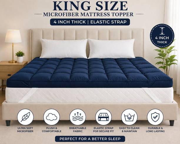 TrueYarns 4 inch (10.16 cm) King Size Microfibre Breathable Mattress Topper
