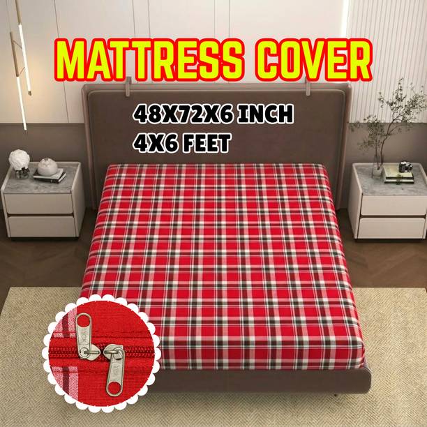 PRAAVI Double Size Zippered Cotton Mattress Cover