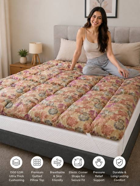 Jaipurlinen 2 inch (5.08 cm) King Size Poly Fiber Breathable Mattress Topper