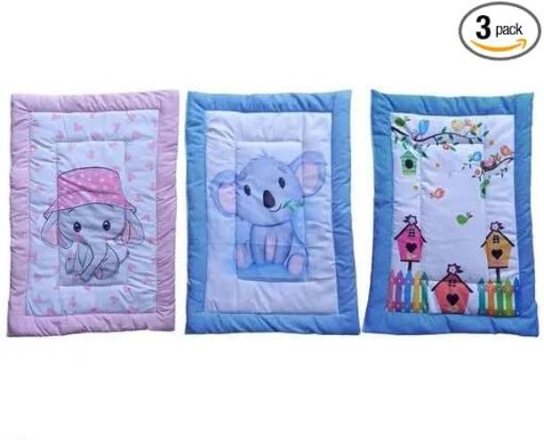 Snc Newborn Baby Pom Pom Cotton Baby Cartoon Bedsheet | Mattress (Pack of 3)
