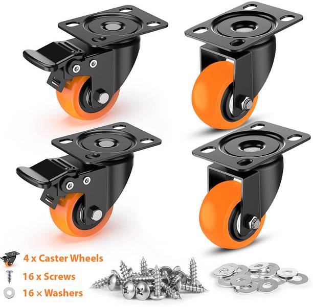 Caneuf PU Swivel Caster Wheels with 360 Degree Top Plate- Pack of 4 (1.5 Inch) Swivel Furniture Caster