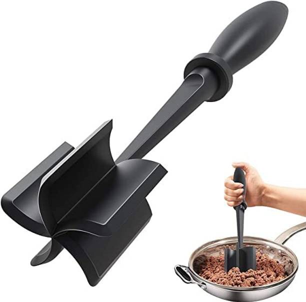 SPTEX Meat Hammer and Chopper Nonstick Nylon Heat Resistant Masher Tool Black Plastic Masher Meat Tenderizer