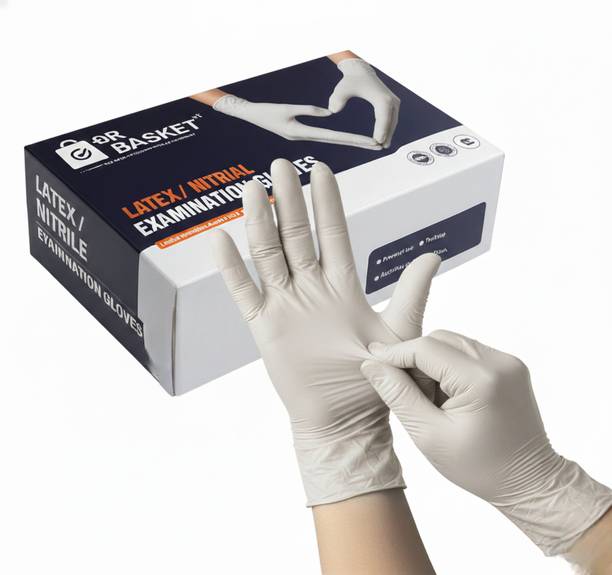 DR BASKET Medical Examination Gloves, 5.5 gm, Food Grade, All Purpose, Powdered Latex Examination Gloves