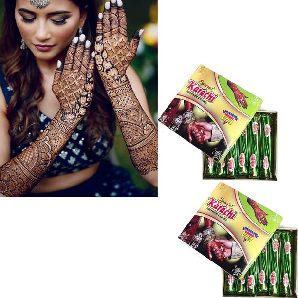 NG MART KARACHI GREEN HERBAL MEHENDI CONE FOR DASHING & STYLISH HANDS PACK OF - 2 Natural Mehendi