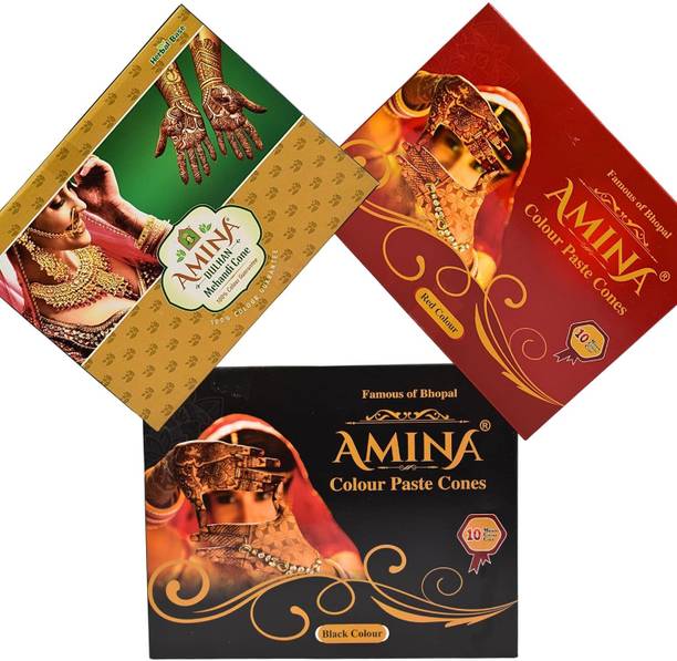 Amina Combo of Green, Black & Red Instant Mehendi Cone | Tattoo Mehndi Dulhan Mehendi Natural Mehendi
