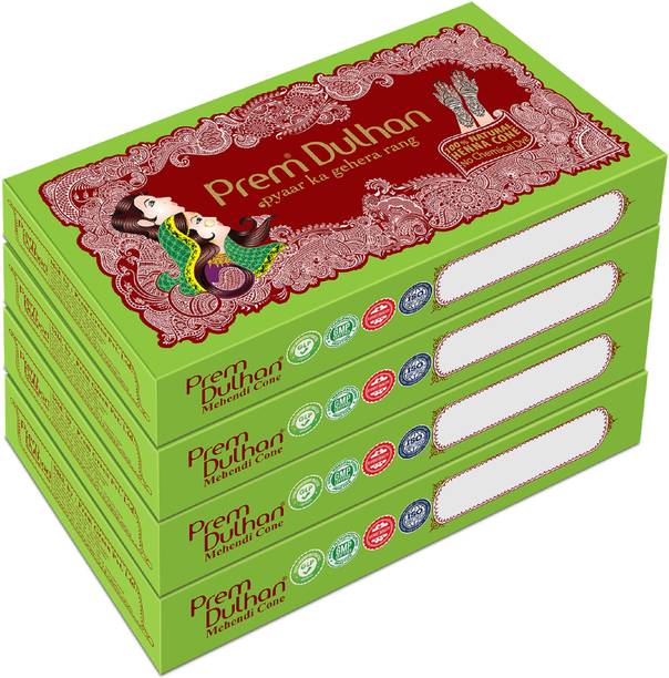 Prem Dulhan Ready to Use Mehendi Cone Natural Henna Cones for Hands (4 Box) Natural Mehendi