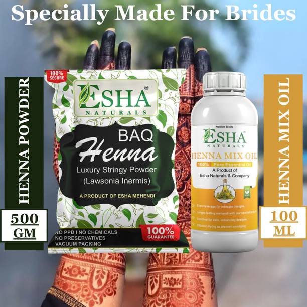 Esha Naturals Bridal Henna Powder & Mix Oil for Rich Dark Color Natural Mehendi