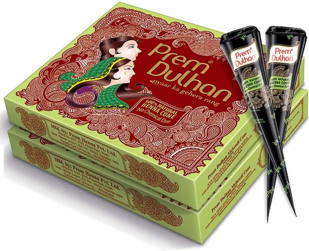 Prem Dulhan 100% Pure Natural, No Chemical 12 Pieces in 1 Box Mehandi cone 350gm (Pack of 2) Natural Mehendi