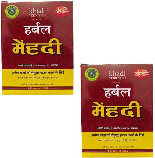 Vedicveda Khadi Herbal Henna Powder for Hair Brown Colour, 2 Pack, 100% Natural Natural Mehendi
