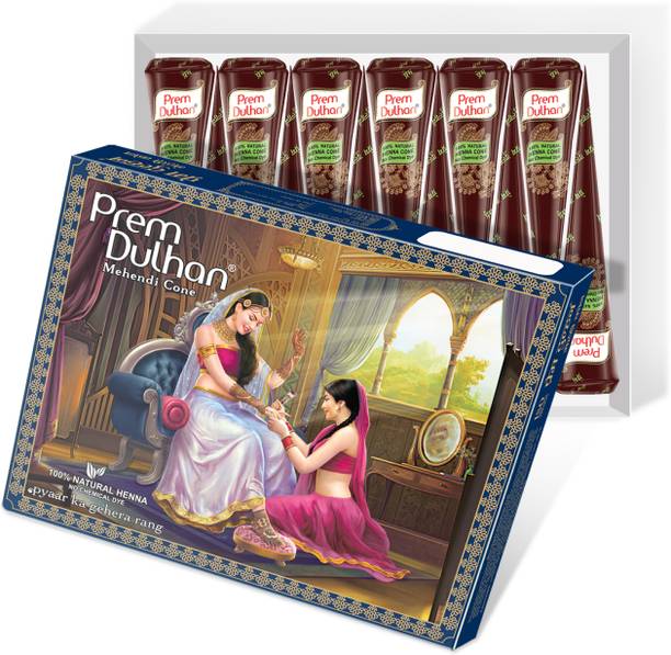 Prem Dulhan Pure Natural 12 Pieces in 1 Blue Box Mehandi cone 350gm Natural Mehendi