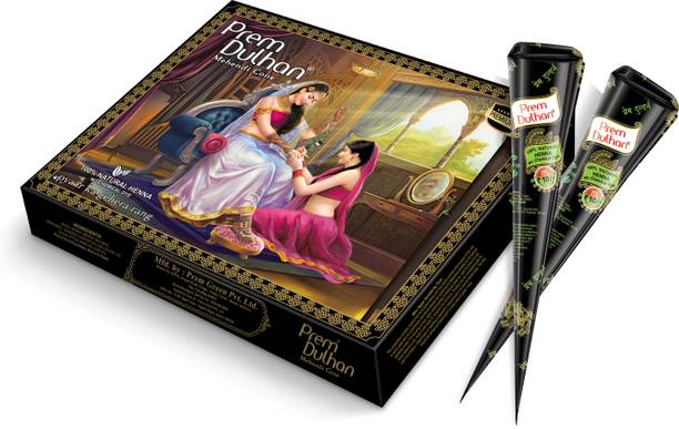 Prem Dulhan 100% Pure Natural, No Chemical 12 Pieces Black Mehandi cone 300gm (Pack of 2) Natural Mehendi