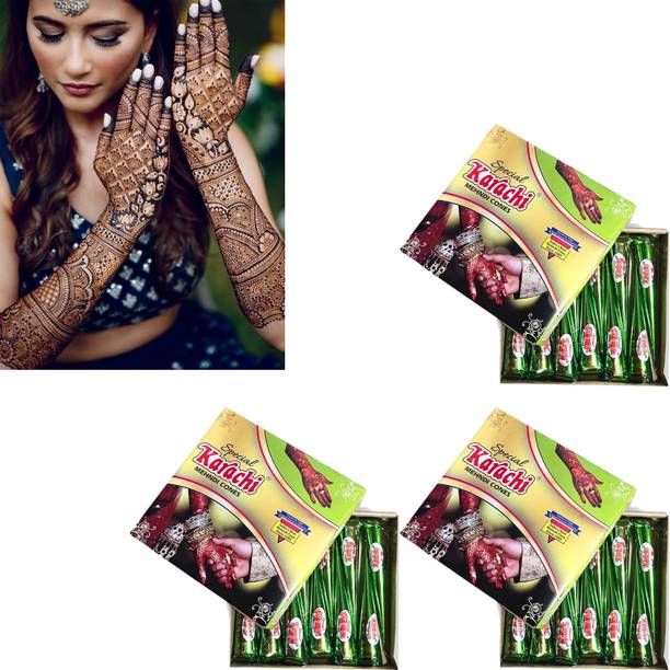 NG MART KARACHI GREEN HERBAL MEHENDI CONE FOR DASHING & STYLISH HANDS PACK OF - 3 Natural Mehendi