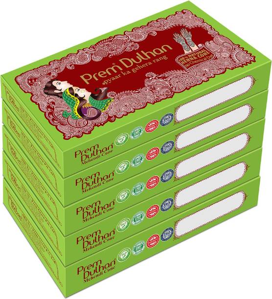 Prem Dulhan Ready to Use Mehendi Cone Natural Henna Cones for Hands (5 Box) Natural Mehendi