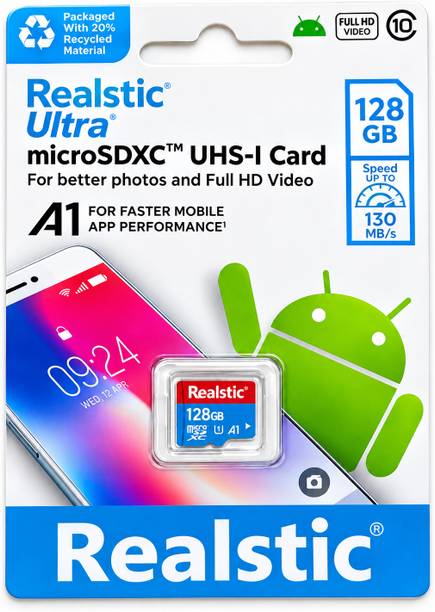 Realstic A1 128 GB MicroppSD Card Class 10 130 MB/s Memory Card2 A1 128 GB MicroSD Card Class 10 130 MB/s Memory Card Compatible with Camera, Computer, Mobile, Tablet, Gaming Console