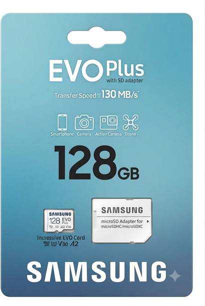SAMSUNG EVO PLUS 10R 128 GB MicroSD Card Class 10 65 MB/s Memory Card Compatible with Computer, Gaming Console, Mobile, Tablet