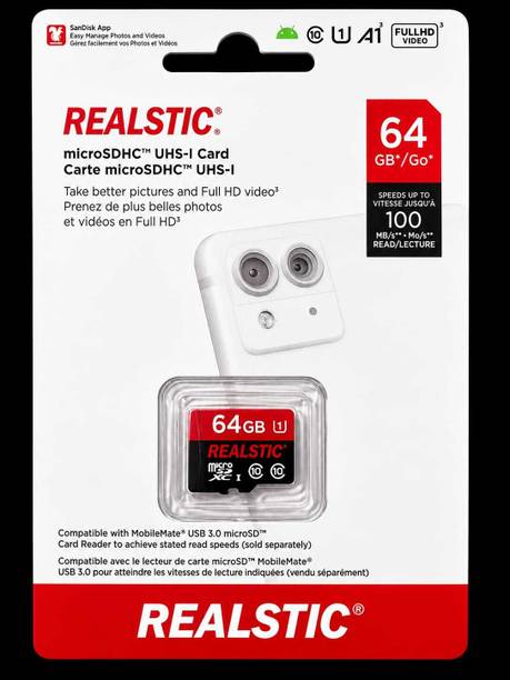 Realstic A1 64GB MicroSD Card Class 10 130 MB/s Memory Card A1 64 GB MicroSD Card Class 10 130 MB/s  Memory Card Compatible with Camera, Computer, Mobile, Tablet, Gaming Console