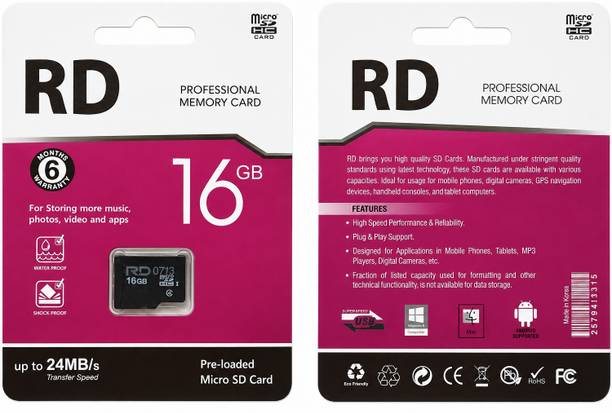 Memarycard RD-MC16GB-001 1 16 GB MicroSD Card Class 6 24 MB/s Memory Card Compatible with Tablet, Camera, Mobile