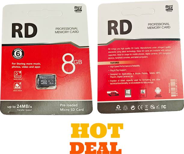 Memarycard RD 8 GB MEMORY CARD Professional Memory Card 8 GB MicroSD Card Class 10 24 MB/s  Memory Card Compatible with Tablet, Camera, Mobile