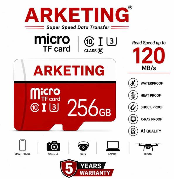 ARKETING ARK-V8M3-Q2C5 ARK-7X4M-K9Q2 256 GB MicroSD Card Class 10 120 MB/s  Memory Card Compatible with Camera, Computer, Gaming Console, Mobile, Tablet