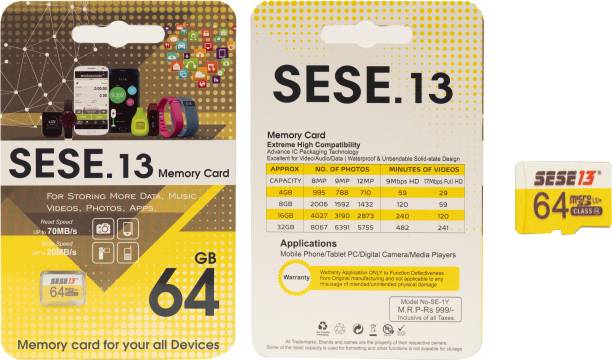 SE.13 PREMIUM 64 GB MicroSD Card Class 10 70 MB/s  Memory Card