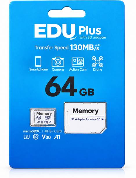 EDU Ds01 9 64 GB MicroSD Card Class 10 90 MB/s  Memory Card Compatible with Camera, Computer, Gaming Console, Mobile, Tablet