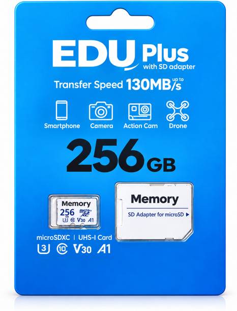 EDU 1cds Class10 256 GB MicroSD Card Class 10 90 MB/s Memory Card Compatible with Camera, Computer, Gaming Console, Mobile, Tablet