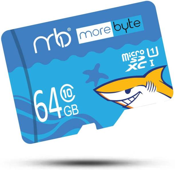 MOREBYTE MicroSD Card Shark Series Blue Series 64 GB MicroSD Card Class 10 90 MB/s  Memory Card Compatible with Mobile