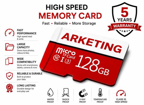 ARKETING 128MN 128 GB 128 GB MicroSD Card Class 10 120 MB/s  Memory Card Compatible with Camera, Computer, Gaming Console, Mobile, Tablet